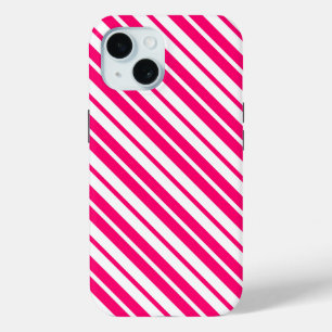 Pink White Vertical Stripes Pattern Design iPhone 15 Case