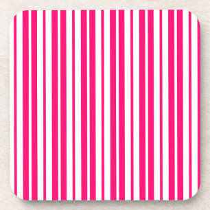 Pink White Vertical Stripes Pattern Design Coaster