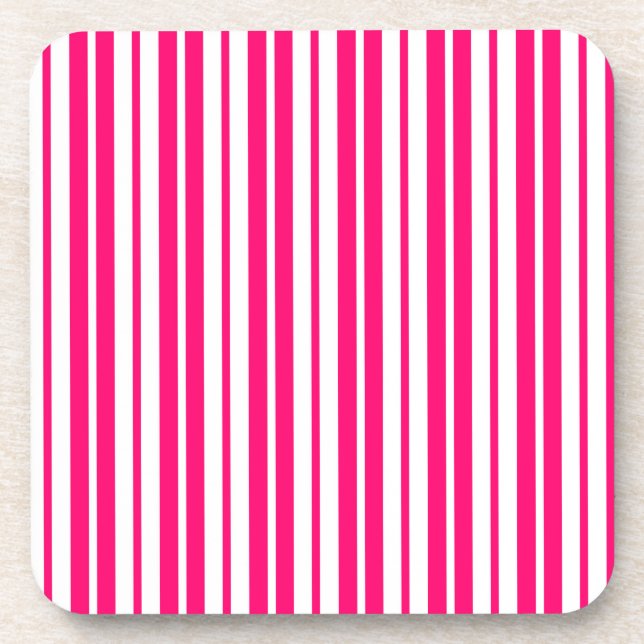 Pink White Vertical Stripes Pattern Design Coaster (Front)