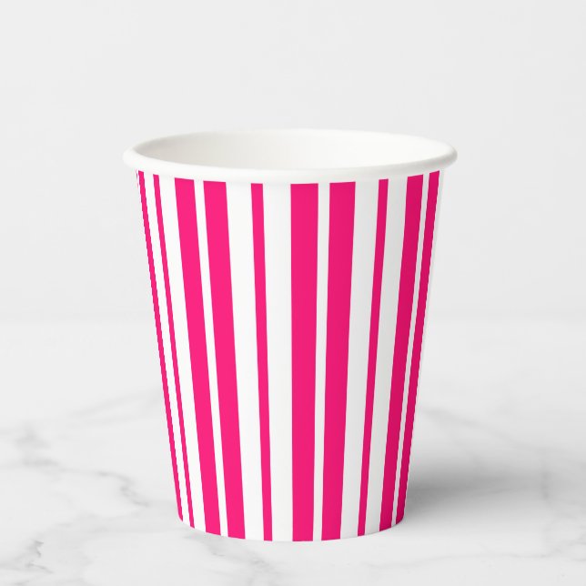 Pink White Vertical Stripes Pattern Design Paper Cups (Front)