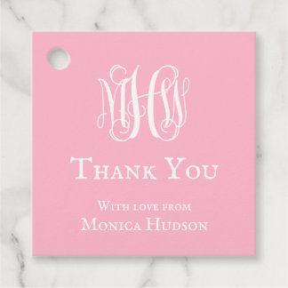 Pink White Vine Script Monogram Thank You DIY BG Favour Tags