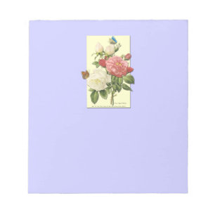 Pink White Vintage Botanical Roses Notepad