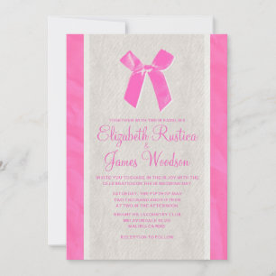 Pink & White Vintage Bow Linen Wedding Invitations
