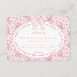 Pink & White Vintage Fancy Floral Baby Registry Enclosure Card