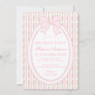Pink & White Vintage Fancy Floral Birthday Party Invitation