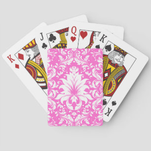 Pink & White Vintage Floral Damasks Playing Cards