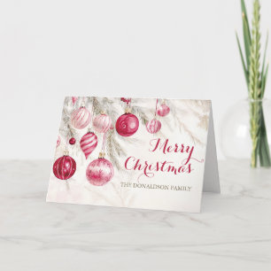 Pink White Vintage Ornaments Christmas Holiday Card
