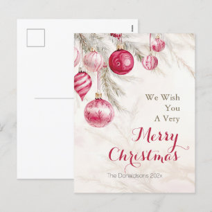 Pink White Vintage Ornaments Christmas Holiday Postcard