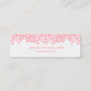 Pink & White Vintage Paisley Lace Wedding Planner Mini Business Card