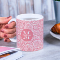 Pink, White Vintage Paisley Pattern Monogram