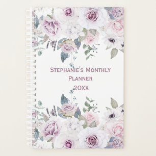 Pink White Violet Watercolor Flowers Planner
