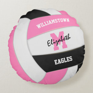 pink white volleyball girls sports room decor round cushion