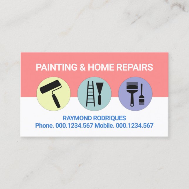 Pink White Wall Painting Tools Business Card (Front)