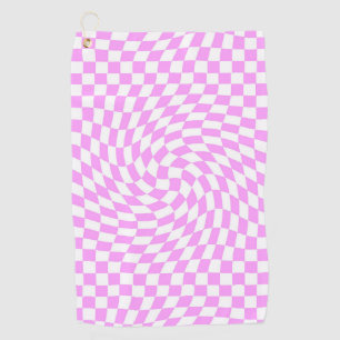 Pink & White Warped Chequered Chequered Pattern Golf Towel