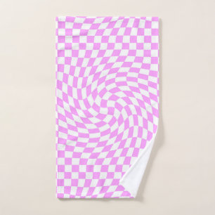 Pink & White Warped Chequered Chequered Pattern Hand Towel