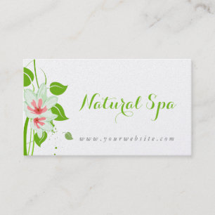 Pink& White Water Colour Flowers Natural Spa Business Card