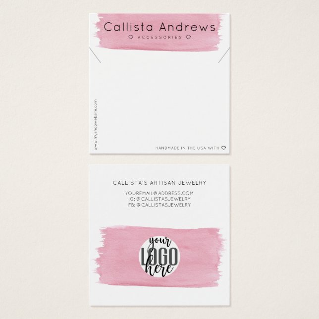 Pink White Watercolor Brushstroke Necklace Display (Front & Back)