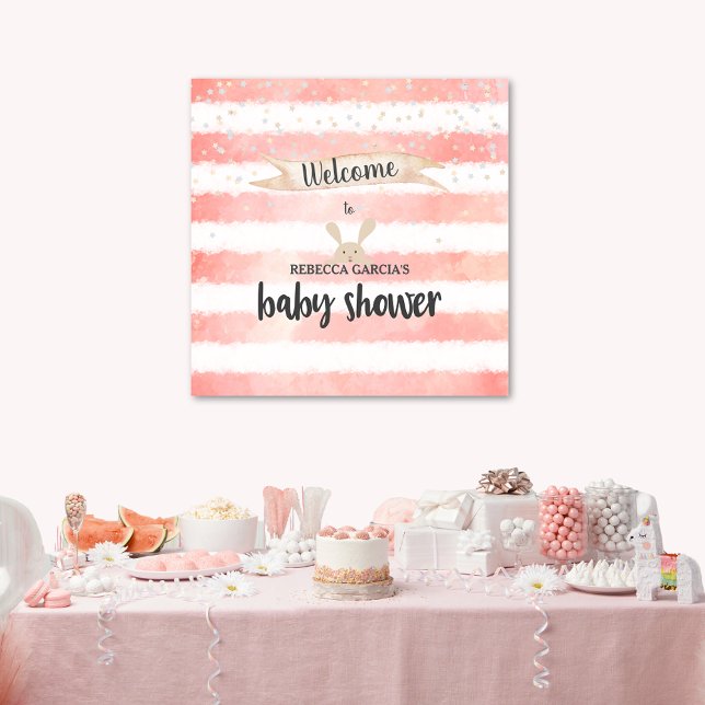 Pink White Watercolor Bunny Baby Shower Poster (Creator Uploaded)
