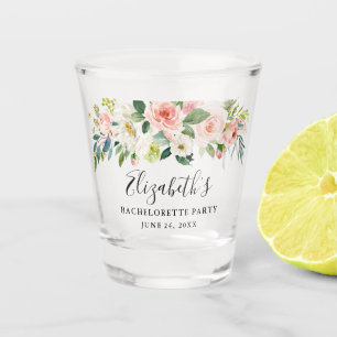 Pink White Watercolor Floral Bachelorette Party Shot Glass