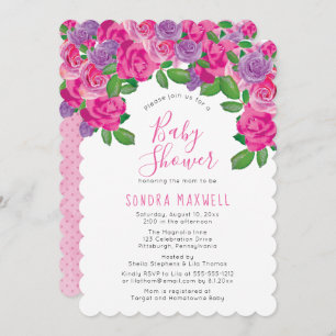 Pink   White Watercolor Floral Chic Baby Shower Invitation