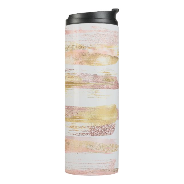 Pink White Watercolor Glitter Foil Paint Strokes Thermal Tumbler (Rotated Left)