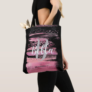 Pink White Watercolor Glitter Foil Paint Strokes Tote Bag