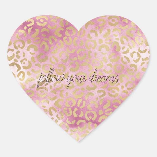 Pink White Watercolor Gold Leopard Print   Heart Sticker (Front)