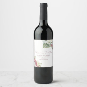 Pink & White Watercolor Hydrangea Flowers Wine Label