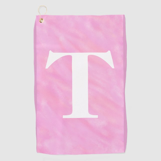 Pink White Watercolor Monogram Golf Towel (Front)