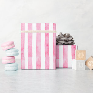 Pink & White Watercolor Stripe Wrapping Paper