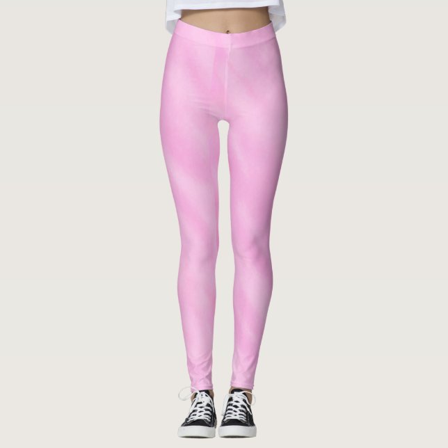 Pink White Watercolor Wash Leggings (Front)