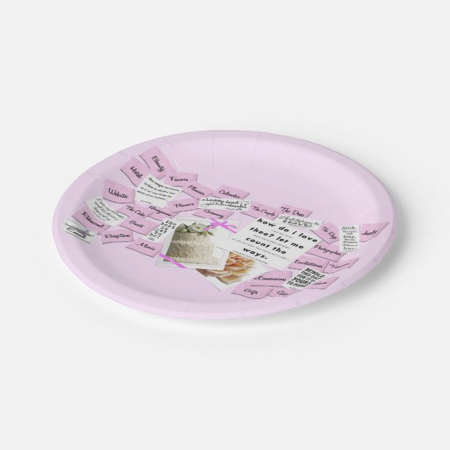 Pink White Wedding Celebration Custom Paper Plates (Angled)