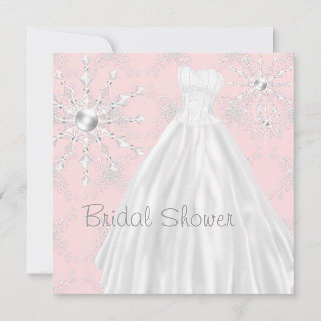 Pink White Wedding Dress Bridal Shower Invitations (Front)