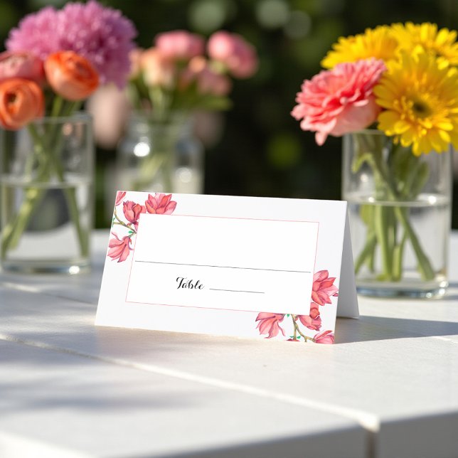 Pink White Wedding Floral Table Place Card (Creator Uploaded)