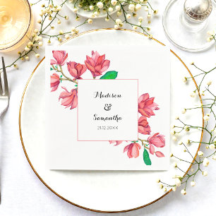 Pink White Wedding Watercolor Floral Napkin