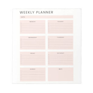 Pink White Weekly Planner Organiser To do List  Notepad