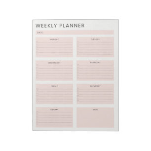 Pink White Weekly Planner Organiser To do List Notepad