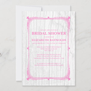 Pink White Western Barn Wood Bridal Shower Invites