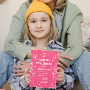Pink & white western theme girls birthday party save the date