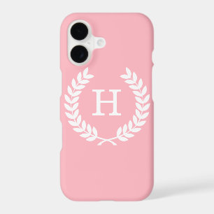 Pink White Wheat Laurel Wreath Initial Monogram