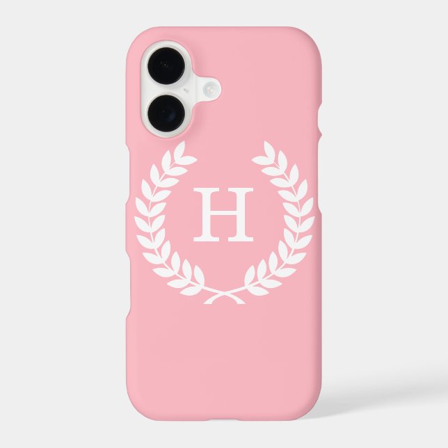 Pink White Wheat Laurel Wreath Initial Monogram (Back)