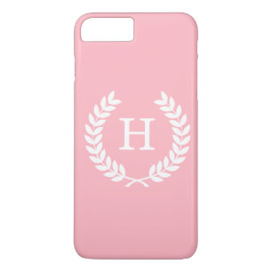 Pink White Wheat Laurel Wreath Initial Monogram iPhone 8 Plus/7 Plus Case