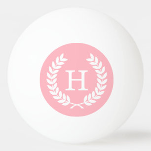 Pink White Wheat Laurel Wreath Initial Monogram Ping Pong Ball
