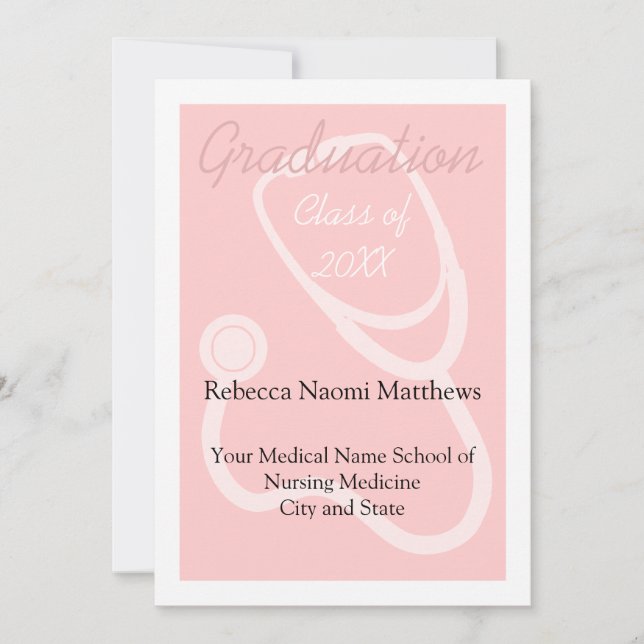 Pink/White Women's Health Graduation Announcement (Front)