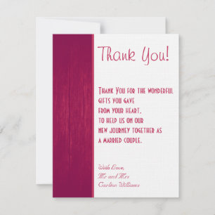Pink/White Wood Grain Wedding Thank You Card