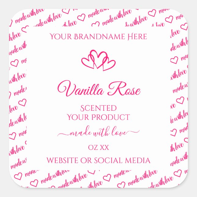 Pink White Word Cloud Frame Product Labels Hearts (Front)