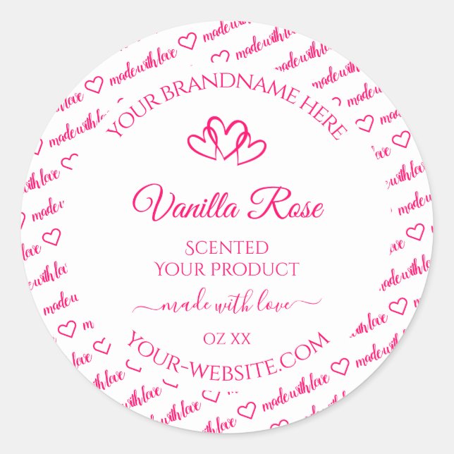 Pink White Word Cloud Frame Product Labels Hearts (Front)