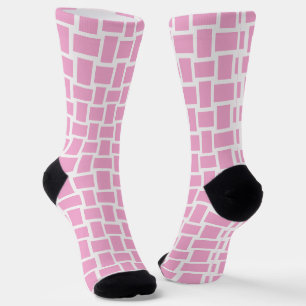 Pink White Woven Blocks Pattern Socks