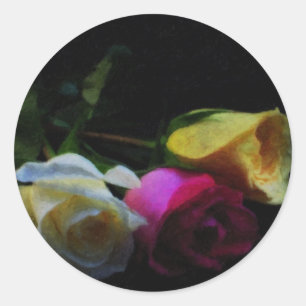 Pink, White, Yellow Rose Classic Round Sticker