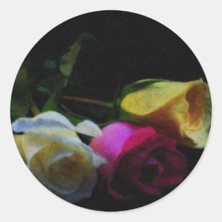 Pink, White, Yellow Rose Classic Round Sticker
